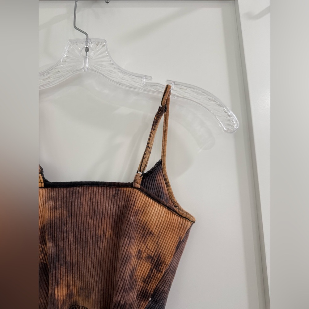 Brand Tag Cut Out brown + black bleach dyed stretchy bustier inspired tank top - Picture 10 of 15